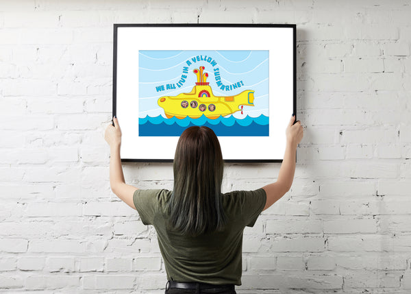 Yellow Submarine Personalized Poster  - Personalize your Yellow Submarine with photos of your favorite people! You provide the photos and we will place within the portholes of your Yellow Submarine. There is plenty of space for more than 4 portholes. Print approval is based on your review and approval of a proof. Poster printed on durable cover stock with soft velvet finish. Measures 13 x 19 inches. Have fun filling your Yellow Submarine!  tribegift.com