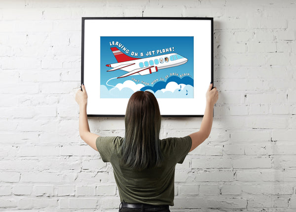 Leaving on a jet plane Peter Paul and Mary - Create your own 1960s and 1970s memorabilia as you and others remember that time in life when leaving was hard to do. Playful going away gift for today as well! “Leaving on a Jet Plane” was written by John Denver in 1966 and famously recorded by Peter, Paul and Mary in 1967. We are reminded of how hard it is to be away from the one you love. Graduation, deployment or simply having to go gives this poster meaning and purpose. Personalized Poster -  tribegift.com
