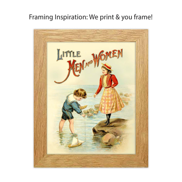 “Little Men and Women” was published in 1899 and written by Louisa May Alcott. Her beloved stories were inspired by her own experiences growing up in Concord, Massachusetts, during the 19th century. This vintage childrens book illustration showcases simple childhood moments along the seashore. Vintage print reproduction measures 8 x 10 inches. Printed on durable cover stock with soft velvet finish. Tribegift.com