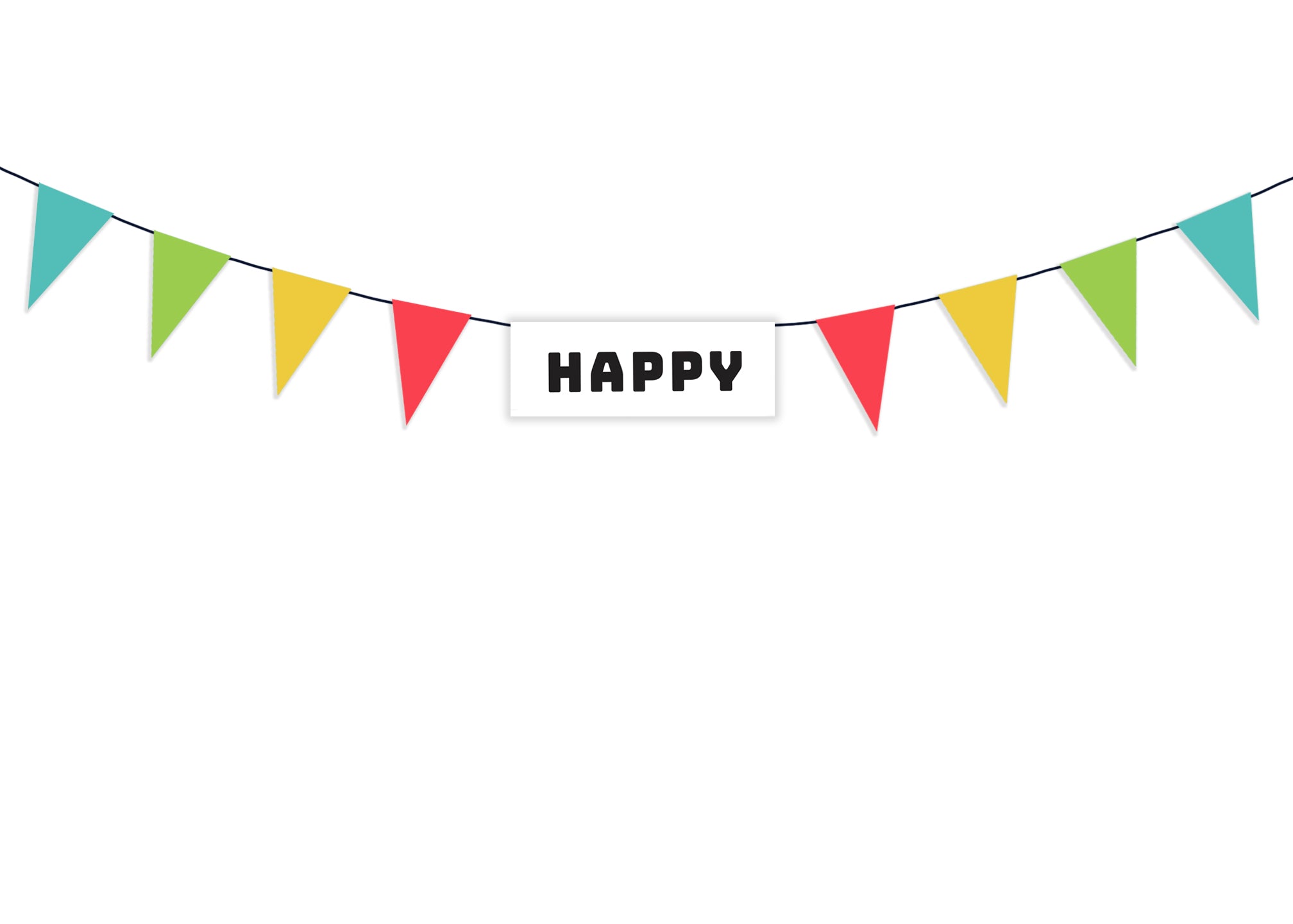 Colorful vibrant "HAPPY" pennant banner celebrates all occasions! This pennant banner sends a "Let's be happy!" message to those around it. Hassle-free fully assembled pennant banner. Printed on durable cover stock with soft velvet finish. Measures 74 inches wide. Extra black string is provided on each end for hanging. Each letter measures 4.625 x 4.125 inches. This pennant banner design matches the pennant banner found in the "Let's Party" Van Poster. It's time to have a HAPPY PARTY!  tribegift.com