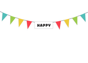 Colorful vibrant "HAPPY" pennant banner celebrates all occasions! This pennant banner sends a "Let's be happy!" message to those around it. Hassle-free fully assembled pennant banner. Printed on durable cover stock with soft velvet finish. Measures 74 inches wide. Extra black string is provided on each end for hanging. Each letter measures 4.625 x 4.125 inches. This pennant banner design matches the pennant banner found in the "Let's Party" Van Poster. It's time to have a HAPPY PARTY!  tribegift.com